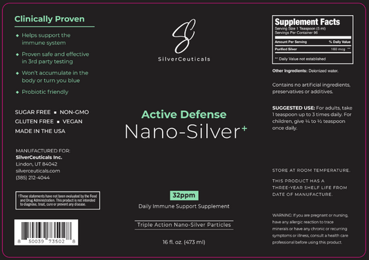 Active Defense Nano-Silver Extra Strength 32 ppm, botella de 16 fl oz / 473 ml