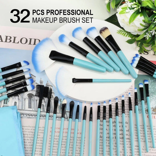 Professional Makeup Brush Set 32 Piece with Eco-Friendly Wooden Handles and Bag