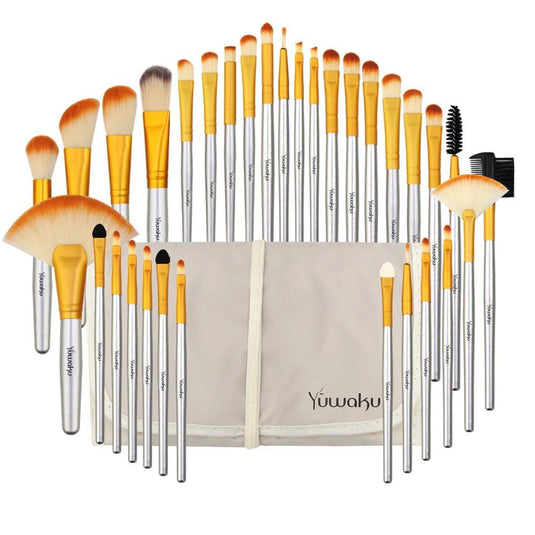 Professional Makeup Brush Set 32 Piece with Eco-Friendly Wooden Handles and Bag