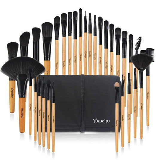 Professional Makeup Brush Set 32 Piece with Eco-Friendly Wooden Handles and Bag